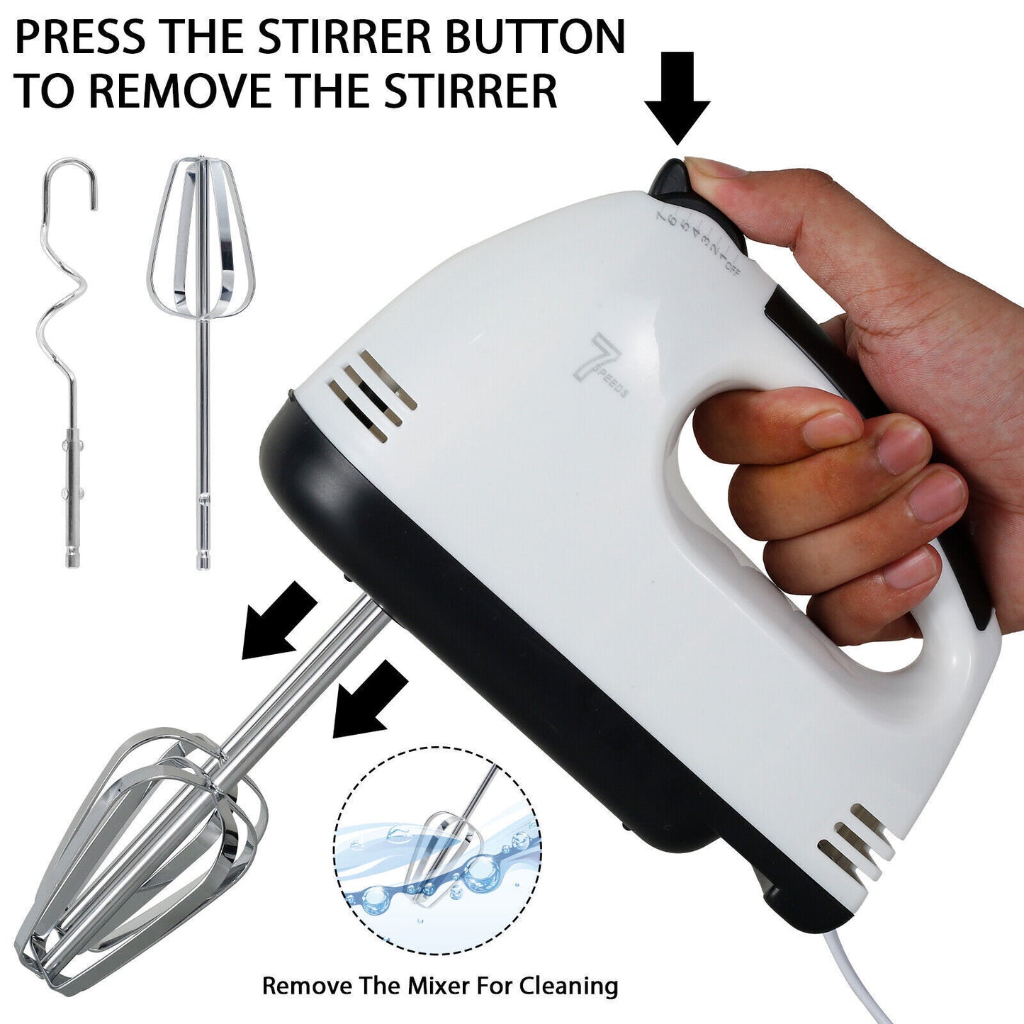 Electric Handheld Whisk 7 Speed Hand Mixer Kitchen Egg Beater Cream Cake Blender
