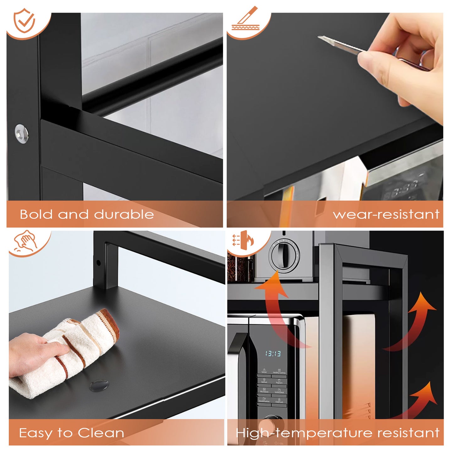 Black Single-layer Double Bar With 6 Hooks And Extendable Kitchen Storage Rack